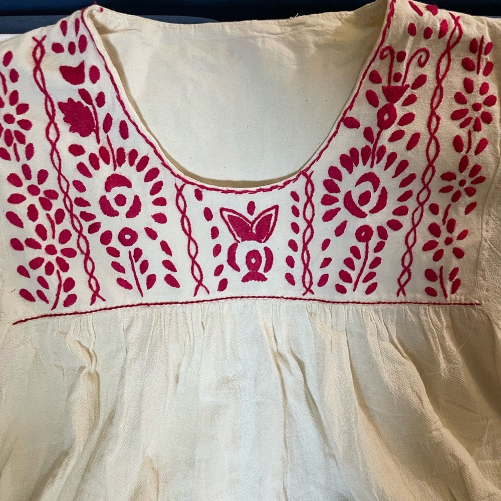 Cream Top with Pink Handmade Embroidery
